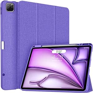 Soke iPad Air 13 Inch 2024/iPad Pro 12.9 Case (2022/2021 Released) with Pencil Holder - [Full Body Protection Auto Wake/Sleep], Soft TPU Back Cover for iPad Pro 12.9 Inch 6th 5th Gen(Blue Purple)