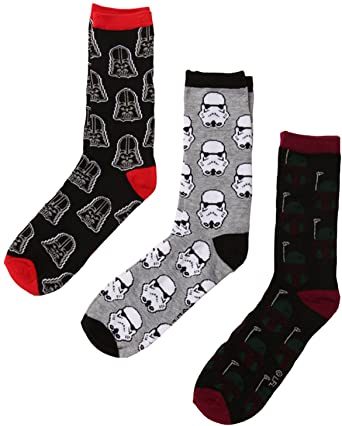 Darth Vader Boba Fett Stormtrooper Empire Crew Socks 3-Pack Gift Box