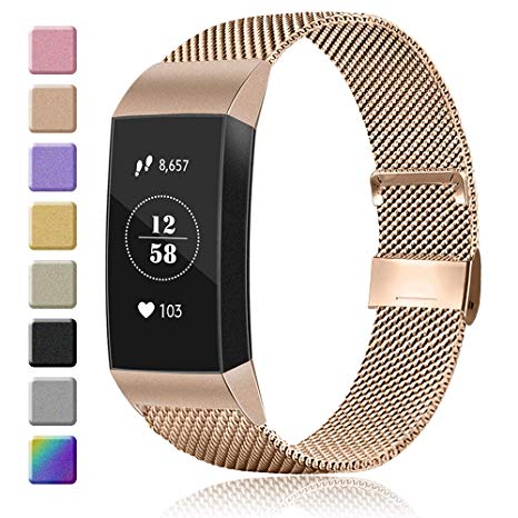 AK Stainless Steel Replacement Bands Compatible for Fitbit Charge 3 / Fitbit Charge 3 SE Bands, Metal Mesh Breathable Sport Wristband Loop with Adjustable Magnet Clasp