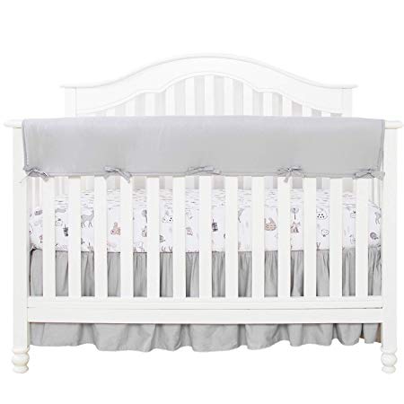 TILLYOU 1-Pack Padded Baby Crib Rail Cover Protector Safe Teething Guard Wrap for Long Front Crib Rails(Measuring Up to 18" Around), 100% Silky Soft Microfiber Polyester, Reversible, Pale Gray/White