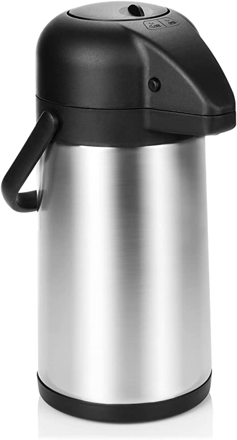 COM-FOUR® 2.2L Insulated Pump jug - 2.2L Stainless Steel airpot - Double-Walled Thermos jug with Pump Mechanism (01 Pieces - 2.2 liters)