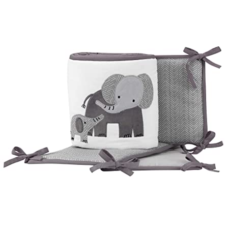Lambs & Ivy Me & Mama Gray/White Safari Elephant 4-Piece Baby Crib Bumper