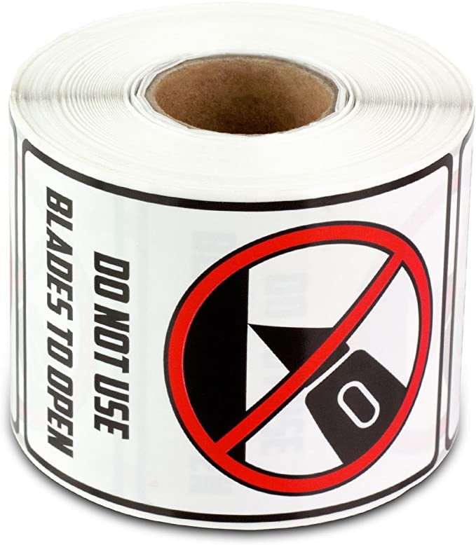 DO NOT USE Blades to Open 3" x 2" Rectangle International Pictorial Shiping Warning Label Stickers (300 Labels per roll / 1 roll)