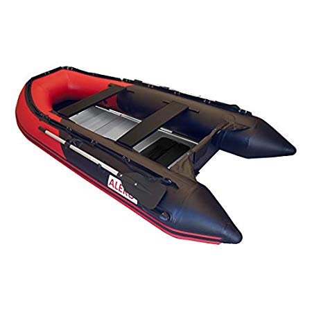 ALEKO BT320RBK 10.5 Foot Inflatable Boat with Aluminum Floor Heavy Duty Design 4 Person Raft Sport Motor Fishing Boat 3 Keel Air Chambers Red and Black