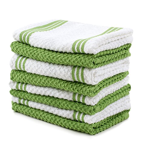 Sticky Toffee Cotton Terry Kitchen Dishcloth, Green, 8 Pack, 12 in x 12 in