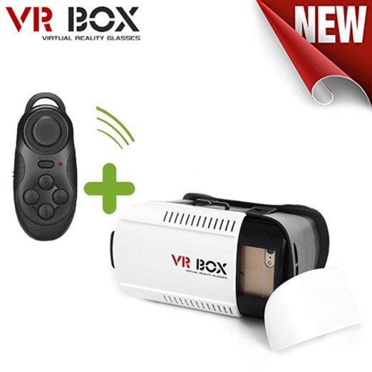 [With Bluetooth Remote Controller] Fuleadture 3D VR Glasses Virtual Reality Headset 3D Video Games VR Box Adjust Google Cardboard for iPhone, Samsung, HTC, LG and Other 3.5~6.0" Smartphones