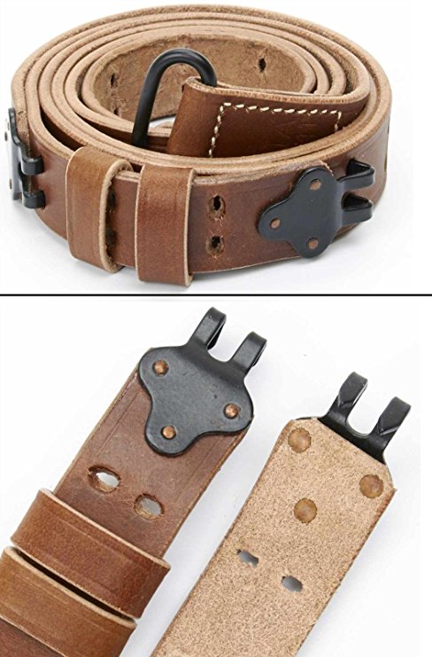 Ultimate Arms Gear M1 M-1 Garand M14 M-14 Springfield Rifle WWII 1907 Pattern Brown Leather Shoulder Strap Sling with Double Steel Ends