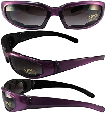 Pacific Coast Sunglasses Chix Rally Padded Motorcycle Sunglasses Translucent Purple/Black Frames Gradient Smoke Lens