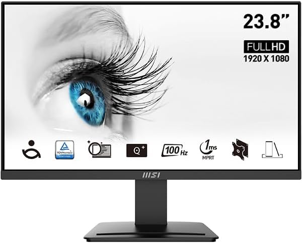 MSI PRO MP2412 23.8" Eye Care Ergonomic Business Computer Monitor, FHD 1920x1080, VA, Frameless, 100Hz, 1ms, Tilt Compatible, HDMI&DP Port, VESA, Black, 3 Year Warranty