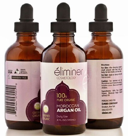 Eliminer Organic Moroccan Argan Oil for Skin Hair Nails 4 fl oz