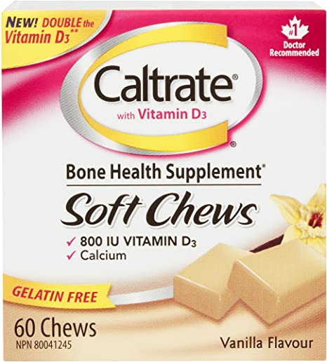 Caltrate with Vitamin D Soft Chews (60 Count, Vanilla Flavour), Calcium, Bone Health Supplement