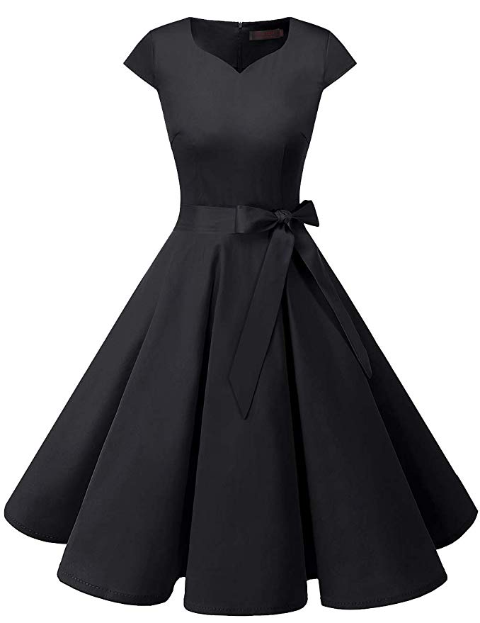 DRESSTELLS Women's Vintage Tea Dress Prom Swing Cocktail Party Dress with Cap-Sleeves