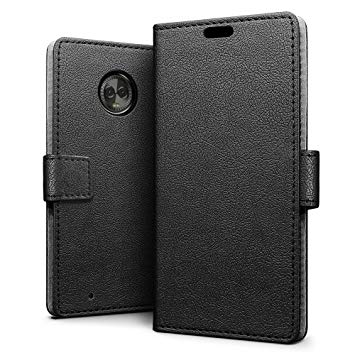 SLEO Motorola Moto G6 Plus Case Luxury Slim PU Leather Flip Protective Magnetic Wallet Cover Case for Motorola Moto G6 Plus with Card Slot and Stand Feature - Black