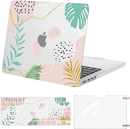 MOSISO Compatible with MacBook Pro 14 inch Case 2023 2022 2021 Release M2 A2779 A2442 M1 Pro/Max Chip with Touch ID, Plastic Hard Shell Case&Keyboard Cover Skin&Screen Protector, Artistic Leaf