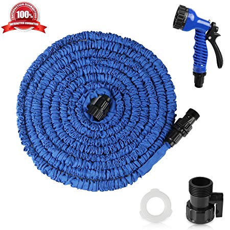 IEKA Expandable Garden Hose, 75FT Lightweight&Strongest Flexible Expanding Garden Hose Kit, Heavy Duty Pressure Water Hose Satisfy For Cleaning, Lawn And All Watering Needs(Blue)