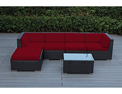 Ohana 6-Piece Outdoor Wicker Patio Furniture Sectional Conversation Set with Weather Resistant Cushions, Red (PN0609RD)