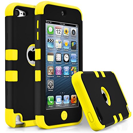 iPod Touch 5 Case, iPod Touch 6 Case, MagicMobile [Armor Shell Series] Double Layer Cover [Hard PC]   [Silicone] Hybrid Case for Apple iPod 5th Gen [Impact Shock Resistant] / [ Black - Yellow ]