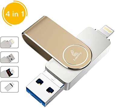 Looffy USB Flash Drive, Photo Stick for iPhone, 128GB External Storage Memory iOS Stick Photostick Mobile, Thumb Drive USB 3.0 Compatible iPhone/iPad/PC/Type C/Android Backup OTG Smart Phone-Gold