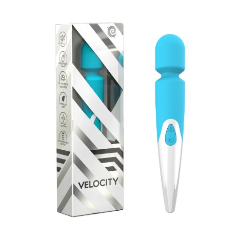 Velocity Waterproof Personal Massage Wand 10 Speed Silicone Wireless Massager Blue