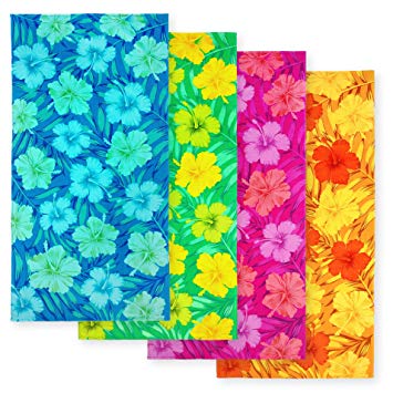 Kaufman - Hibiscus Beach Towel with A Ground LINE - 4 PC Pack - 106013
