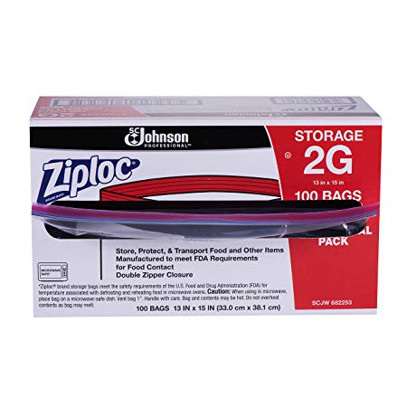 Ziploc Storage Bag, 2 Gallon, 100 ct