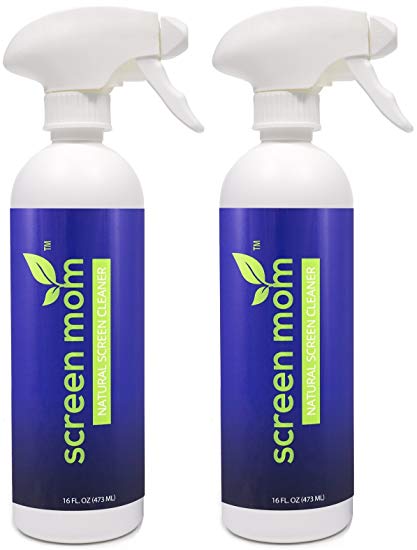 Screen Mom Screen Cleaner Kit 16oz (2-Pack) Best for LED & LCD TV, Computer Monitor, Electronics, Phone, Laptop Cleaning, iPad, and Flat Screen -includes 2 16oz Spray Bottles & Large Microfiber Cloths