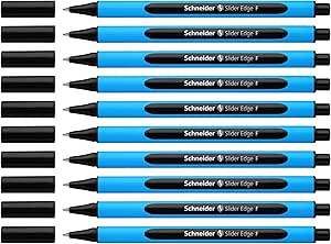 Schneider Slider Edge F Kugelschreiber (Dreikant-Stift mit Strichbreite F=Feinstrich, Kappenmodell) 10er Packung cyan-schwarz