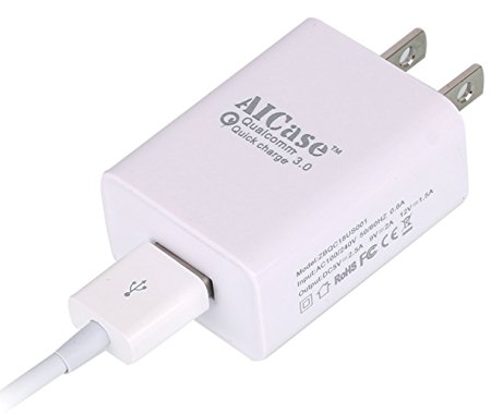 Quick Charge 3.0, AICase® 18W Turbo Wall Charger Adapter Qualcomm Quick Charge 3.0 & 3ft Cable for Samsung Galaxy S7 Edge S6, iPhone SE 6s 6 Plus, LG G5, Nexus 6, Sony, Fujitsu, HTC and More (White)