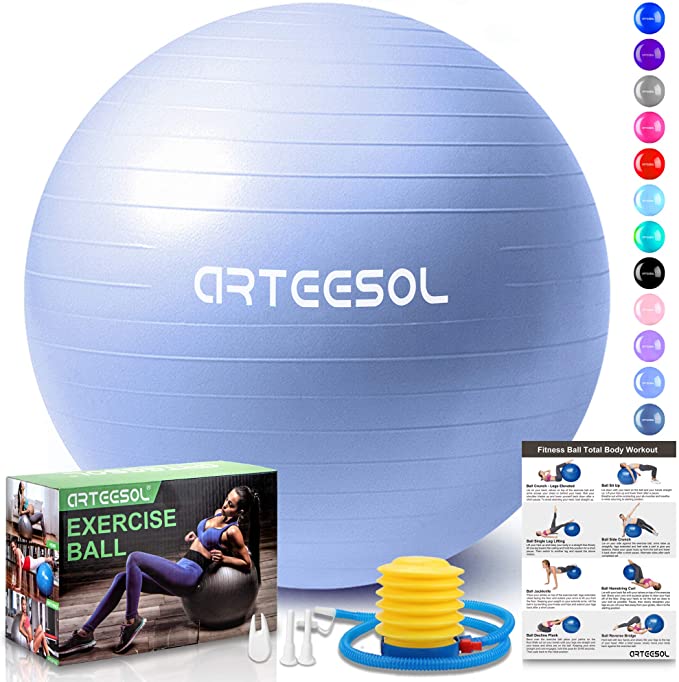 arteesol Exercise Ball, Anti-Burst Yoga Ball with Quick Pump, 45cm/55cm/65cm/75cm/85cm Thick Balance Ball Chair for Birthing Fitness Workout Stability Pilates, Gym & Home