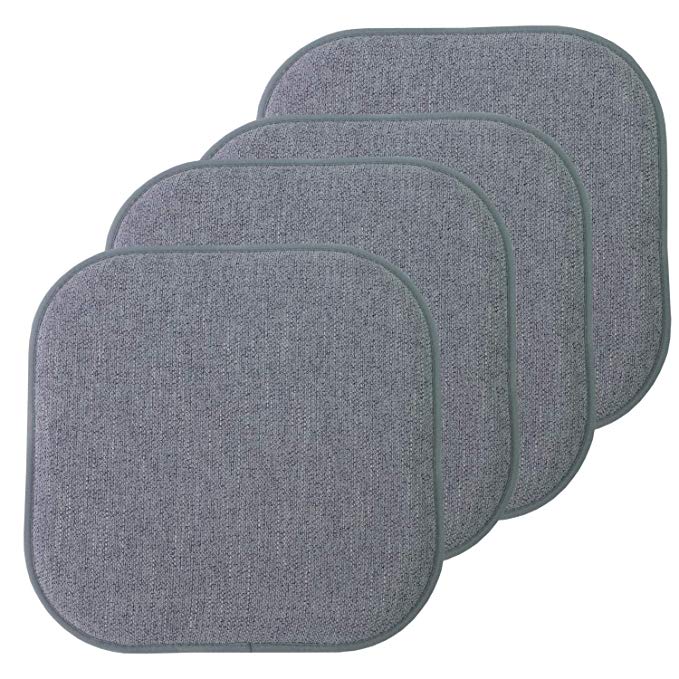 Sweet Home Collection Chair Cushion Memory Foam Pads Honeycomb Pattern Slip Non Skid Rubber Back Rounded Square 16" x 16" Seat Cover, 4 Pack, Alexis Blue/Gray