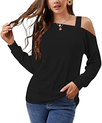 JINKESI Women's Long Sleeve Tunic Tops Casual Cold Shoulder Blouse Shirts