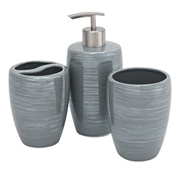 Kiera Grace Mia 3 Piece Ceramic Bath Accessories Set, Grey