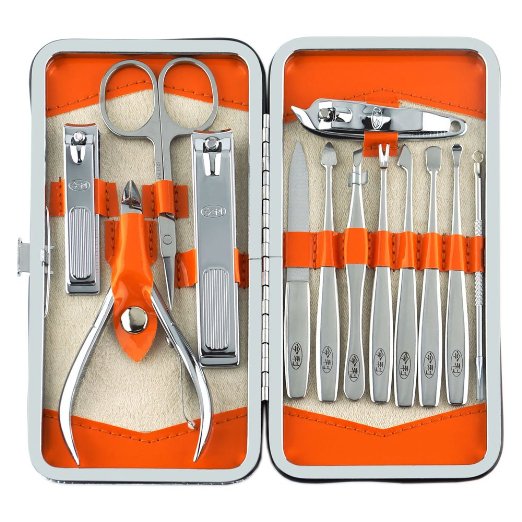 Belle 13 in 1 Professional Nail Care Personal Manicure & Pedicure Set,for Thick Hard Nails, onychomycosis, ingrown Nail, paronychia,Orange,Ship from UK