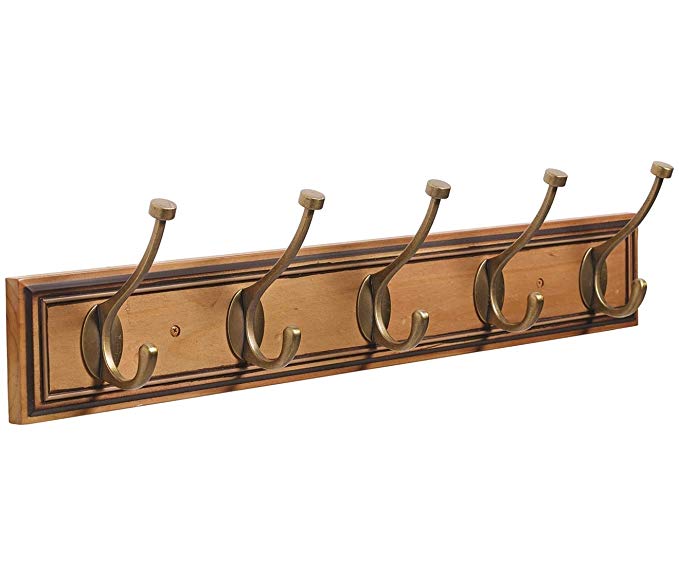 Amerock HR55662HGB Beveled Hook Rack, Honey Pine and Gilded Bronze, 27-Inch