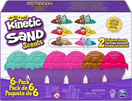 Kinetic Sand Scents, Ice Cream Cone Container, 6-Pack with 24oz of All-Natural Scented Play Sand (Amazon Exclusive), Sensory Toys for Ages 3 and up