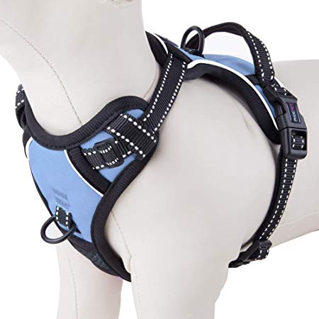 PHOEPET No Pull Dog Harness Reflective Adjustable with 2 Metal Leash Hooks and Soft Training Handle [Over The Head Design]