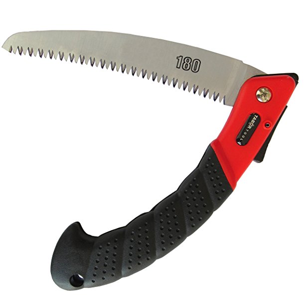 TABOR TOOLS TTS25A Folding Saw with Curved Blade and Rugged Grip Handle, Hand Saw for Pruning Trees, Trimming Branches, Shaping Christmas Trees, Camping, Clearing Forest Trails.