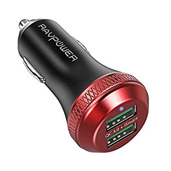 Quick Charge 3.0 Car Charger RAVPower 40W 3A Car Adapter with Dual QC USB Ports Compatible Galaxy S9 S8 Plus Note8 S7, Compatible iPhone Xs XR X 8 7 Plus, iPad, Tablet and More (Red)