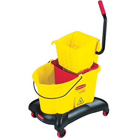 Rubbermaid Commercial WaveBrake Dual Water Mop Bucket and Side Press Wringer Combo, 35-Quart, Yellow, FG768000YEL