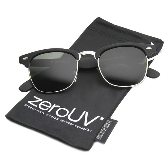 Premium Half Frame Horn Rimmed Sunglasses with Metal Rivets