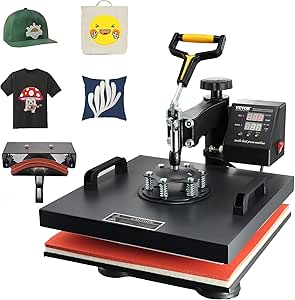 VEVOR 2 in 1 Heat Press Machine with Hat Heat Press, 15x15 T Shirt Press Machine, Professional 360° Swing Away Sublimation Heat Press for T Shirt Hat Cap Pillow Bag Pad