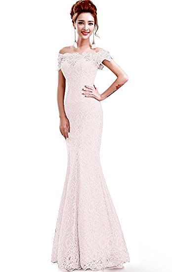 Babyonlinedress Babyonline off shoulder lace red Mermaid Evening Formal Bridesmaid dress