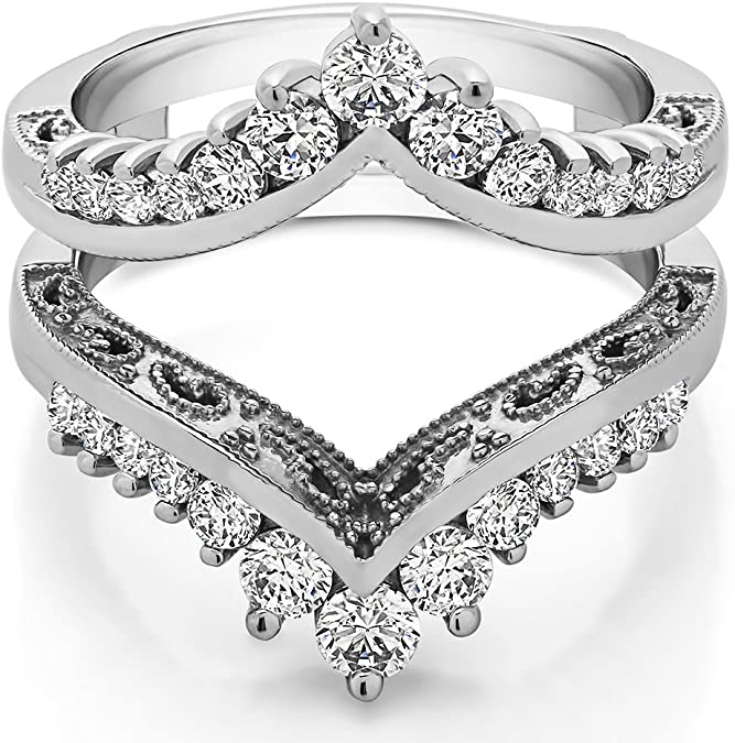 TwoBirch Sterling Silver Filigree Vintage Wedding Ring Guard With Cubic Zirconia (0.98 ct.)