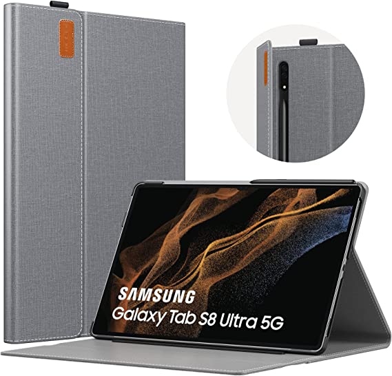 MoKo Case for Samsung Galaxy Tab S8 Ultra 14.6" 2022 (SM-X900/SM-X906/SM-X906B/SM-X906U/SM-X906N), Lightweight Tablet Portfolio Case Cover with Pen Holder/Auto-Sleep/Pocket, Space Gray