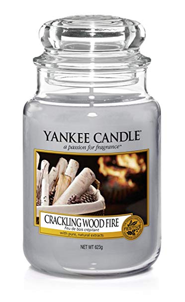 Yankee Candle Classic Jar Crackling Wood Fire, Grey, 10.7 x 10.7 x 16.8 cm