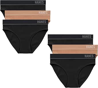 Hanes Women's Originals Seamless Stretch Rib Bikini Panties Pack, Assorted Colors, 6-Pack