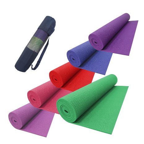 Gymenist PVC Yoga Mat Workout Exercise Floor Mat with Free Yoga Mat Bag Choose 4mm and 6mm Great for Camping Pilates and Gymnastics