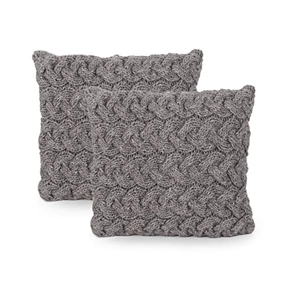 Great Deal Furniture Purplegrape Boho Wool Throw Pillow (Set of 2), Gray