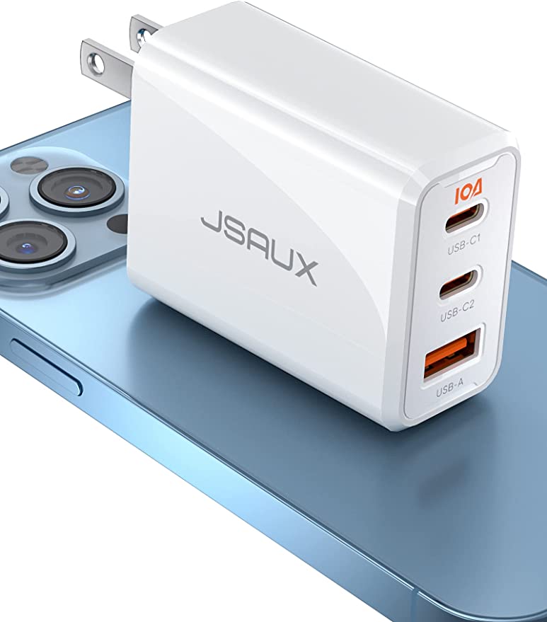 iPhone Charger Block 40W Fast Charging, JSAUX USB-C Wall Charger 3-Port Type C Charger with Dual PD 20W USB-C Ports & QC 18W USB-A Port for iPhone 14 Pro Max/13/12/11/XR/XS/8 Plus/7/6S/SE 2022 etc