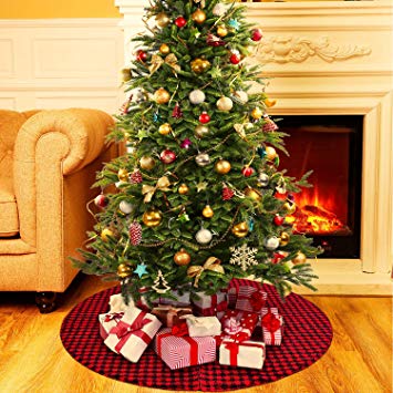 Boao 36 Inch Plaid Christmas Tree Skirt with Red and Black Buffalo Check Tree Skirt Ornament Double Layers for Christmas Holiday Decoration